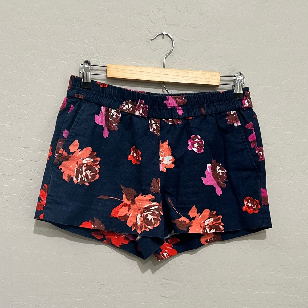 J.Crew Navy Blue Linen Blend Shorts with Floral Pattern, Size 4